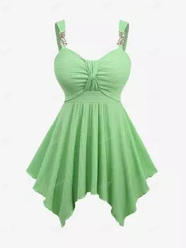 Rosegal плюс размер блестящая сверкающая цепочка-бабочка декор завязанный бюст пуантель однотонный носовой платок с открытой спиной топ на бретелях M зелёный