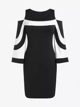 Rosegal Plus Размер Двухцветное платье-футляр с открытыми плечами 2XL чёрный