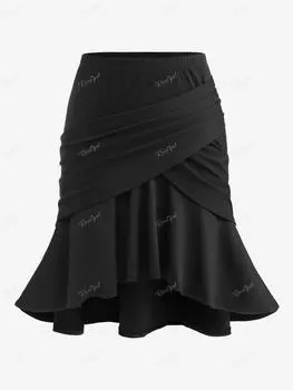 Rosegal Плюс размер Юбка-русалка со складками и принтом L чёрный