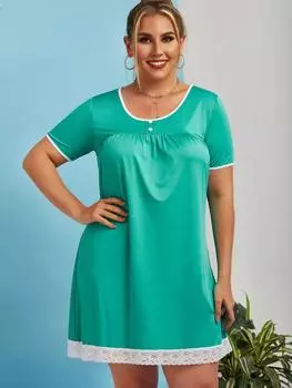Rosegal Plus Размер Мини-прямое платье с кружевной вставкой L зелёный