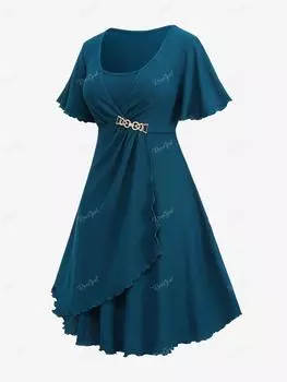 Rosegal Plus Размер Многослойное платье с отделкой салатом и вставками-цепочками со складками 4XL глубокий/синий