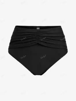 Rosegal Plus Размер однотонный плавки бикини с высокой талией и складками L чёрный