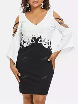 Rosegal Плюс Размер Платье-футляр с перекрещенными цветами и открытыми плечами 2XL чёрный