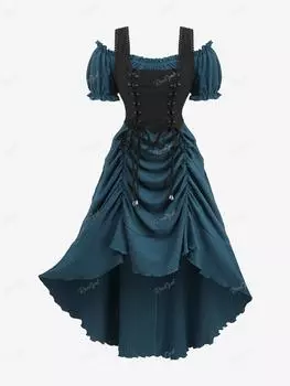 Rosegal Плюс размер Платье миди из крепа со шнуровкой и оборками и завязками на завязках 2XL глубокий/зелёный