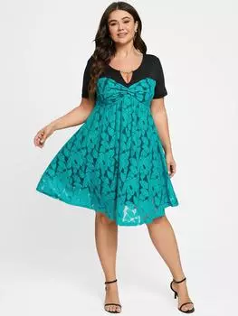 Rosegal Плюс Размер Платье с Цепочками и Двухслойным Кружевом 2XL зелёный