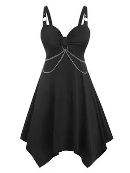 Rosegal Плюс Размер Платок О Кольцо Цепи Платье 2XL чёрный