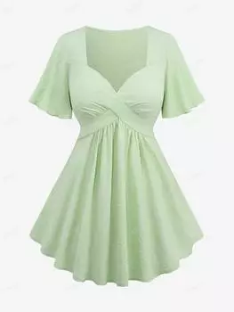 Rosegal Plus Размер Жаккардовая блузка с цветочным принтом и оборками и оборками L зелёный