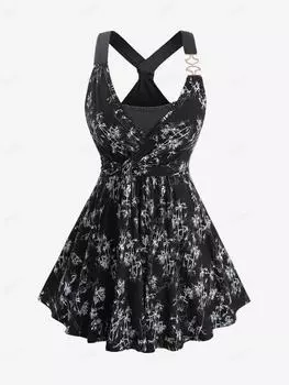 Rosegal Plus Size Bamboo Print Crossover 2 in 1 Y Бретелька сзади Майка M чёрный