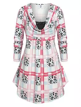 Rosegal Plus Size Футболка с воротником-хомутом и смешанным принтом L розовый