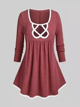 Rosegal Plus Size Контрастная окантовка Трикотажная футболка с вырезом L красный