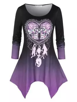 Rosegal Plus Size Ombre Skull Heart Hanky Hem Туника Футболка L фиолетовый