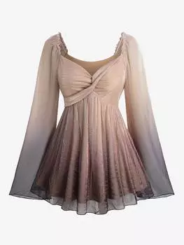 Rosegal Plus Size Ruched Ombre Mesh Ruffles Плечевой топ с расклешенными рукавами L бежевый