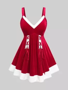 Rosegal Рождественский комплект нижнего белья Babydoll большого размера из бархата со шнуровкой и пышной отделкой, с рюшами L