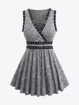 Rosegal Жаккардовый топ с вырезом и контрастной пряжкой с люверсом Rosegal на бретелях L серый