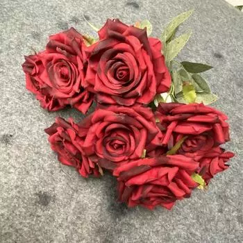 Roses 9 Head Bouquet For Wedding Decor Home Photography Styling Props Gifts Dark Red