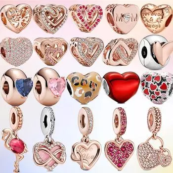 Роскошь 925 пробы стерлингового серебра розового муранского стекла розового золота Фламинго Шарм Подходит для модного браслета DIY Женское ожерелье Подвеска Изготовление