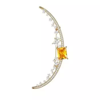 Роскошная элегантная брошь из лунного света, драгоценного камня, лунной иглы, микро-инкрустация вермикулитом, медное покрытие, настоящее золото золотистый