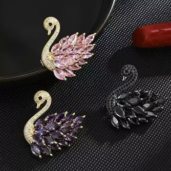Роскошная атмосфера Милая брошь лебедь Темперамент Женский животный корсаж Пальто Костюм Аксессуары розовый