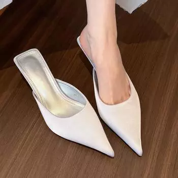 Роскошная экстравагантность! Серебряные атласные остроносые полутапочки на шпильке женские туфли muller 34 коричневый