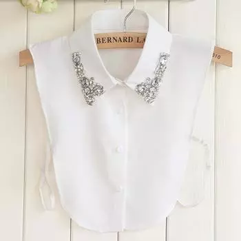 Роскошная блестящая рубашка с лацканами, украшенная стразами, шифоновая съемная поддельная блузка с воротником для женщин FS0512 белый