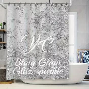 Роскошная блестящая шторка для душа с серебристым глиттерным принтом, современный декор для ванной комнаты, защита приватности, водонепроницаемая ткань, простая установка 90x180cm