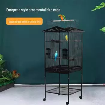 Роскошная большая металлическая клетка для птиц Villa - гнездо для черного попугая и дрозда Full accessories package чёрный