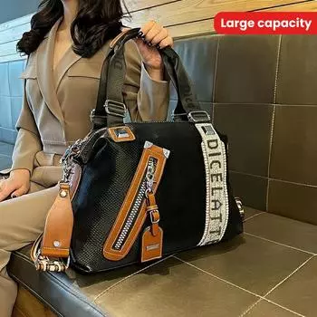 Роскошная большая вместительная сумка-тоут со стразами, стильная сумка через плечо с блестящим декором, регулируемые ремни для повседневного использования женщинами, для путешествий, шопинга чёрный