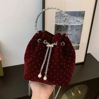 Роскошная брендовая дизайнерская сумка, новая элегантная женская сумка на веревке, бархатная сумка с заклепками, женская модная сумка через плечо
