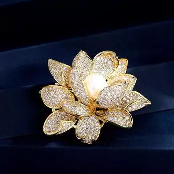 Роскошная брошь лотоса золотого цвета для женщин, элегантные цветочные броши, аксессуары для банкетной одежды золотой/белый