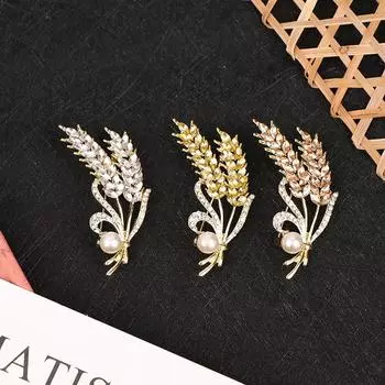 Роскошная брошь с пшеничными ушками, булавки для воротника, блестящие вечерние броши, ювелирные изделия шампанского