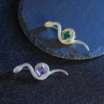 Роскошная брошь в виде змеи из сплава со стразами в стиле ретро, 2 цвета, имитация кристаллов, брошь в виде животного, булавки, женские и мужские модные ювелирные изделия, аксессуары 1 pc зелёный