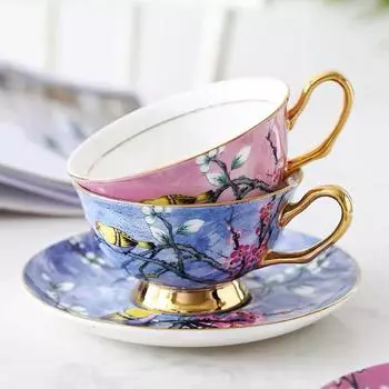 Роскошная чашка для послеобеденного чая в британском стиле, кофейная чашка с блюдцем и ложкой в виде счастливой птицы, керамическая кружка, посуда для вечеринок в кафе