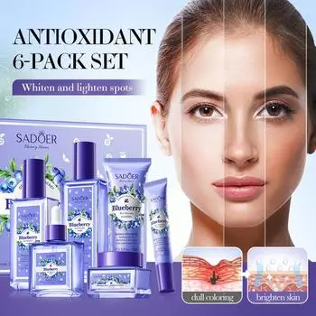 Роскошная черничная эссенция с гиалуроновой кислотой, увлажняющий набор из 6 предметов для ухода за кожей против морщин, отбеливающий, удаляющий веснушки