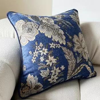 Роскошная цветочная синяя королевская шениль тканая домашняя декоративная наволочка 45x45 см с кантом из веревки 1 шт. в упаковке 45X45CM синий