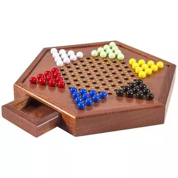 Роскошная деревянная игра в китайские шашки - шестиугольная доска с ящиками для хранения, 60 акриловых шашек и 12 запасных фишек, классическая стратегическая игра 12.5 inches
