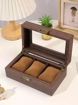 Роскошная деревянная шкатулка для часов ручной работы с 3 отделениями, органайзер для солнцезащитных очков, многофункциональное и эффективное хранение часов верблюд