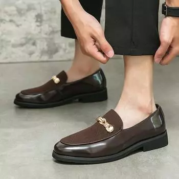 Роскошная дизайнерская мода Металлическая отделка Замшевые туфли для вождения Мужские Повседневные лоферы Деловая формальная обувь Zapatos Hombre 39