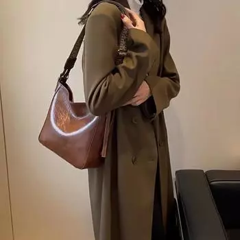 Роскошная дизайнерская модная женская черная сумка на плечо, винтажная простая сумка большой вместимости из искусственной кожи, сумки через плечо для женщин 29x8x23cm чёрный