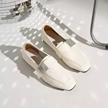 Роскошная дизайнерская обувь для женщин 2024 года, повседневная мода в британском стиле, женские туфли на плоской подошве, мягкие и удобные мокасины с квадратным носком 35 бежевый