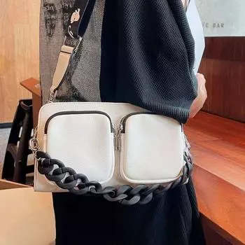 Роскошная дизайнерская однотонная сумка через плечо для женщин из натуральной кожи, женственная лаконичная сумка-мессенджер