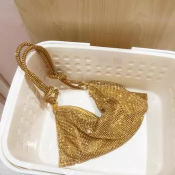 Роскошная дизайнерская сумка-хобо через плечо с ручкой и стразами, блестящая вечерняя сумочка-клатч