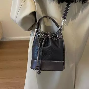 Роскошная дизайнерская сумка-ведро через плечо, новые женские винтажные сумки на шнурке, высококачественные кожаные сумки через плечо в стиле пэчворк