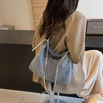 Роскошная дизайнерская женская сумка через плечо Diamond Denim, новая винтажная сумка большой вместимости, повседневная модная сумка-ведро с цепочкой