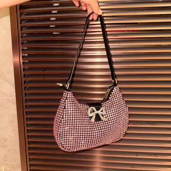 Роскошная дизайнерская женская сумка подмышку с бриллиантами, нишевая, блестящая, со стразами, сумка для ужина, милый бант, портативная серебряный