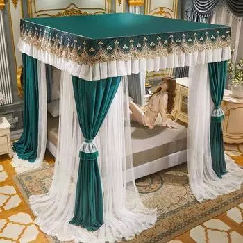 Роскошная двухъярусная кровать с романтическим белым кружевом, мантилья для кровати принцессы, напольная москитная сетка в стиле принцессы, украшение для спальни 1.5m No Frame