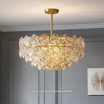 Роскошная хрустальная люстра в скандинавском стиле из меди: Постмодернистское освещение для гостиной, спальни и ресторана Default White Light (Optional Color Source)