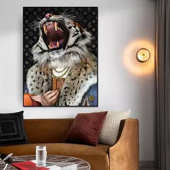 Роскошная художественная картина маслом Рычащий тигр Современный плакат и эстамп Настенная живопись 21cm30cm NoFrame