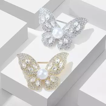 Роскошная и модная брошь в виде бабочки с бриллиантами для женщин, универсальная и персонализированная булавка для одежды с кристаллами на груди и цветком золотой