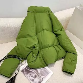 Роскошная и стильная зеленая хлопковая куртка для женщин зимой с воротником-стойкой M