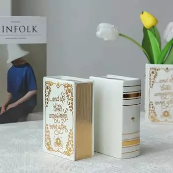 Роскошная керамическая ваза в форме книги из золота, североевропейская современная ваза для цветов, настольная ваза, украшение для комнаты с гидропоникой